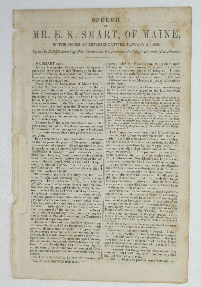Image for Speech of Mr. E.K. Smart of Maine in the House of Representatives January 24, 1849 on Free Territorial Governments