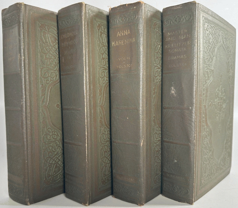 Four Volumes of the Works of Lyof N. Tolstoi (Leo Tolstoy): Anna Karenina Vol II, Childhood, Boyhood, Youth, My Confession, My Religion, Gospel in Brief, Master and Man, Kreutzer Sonata, Dramas