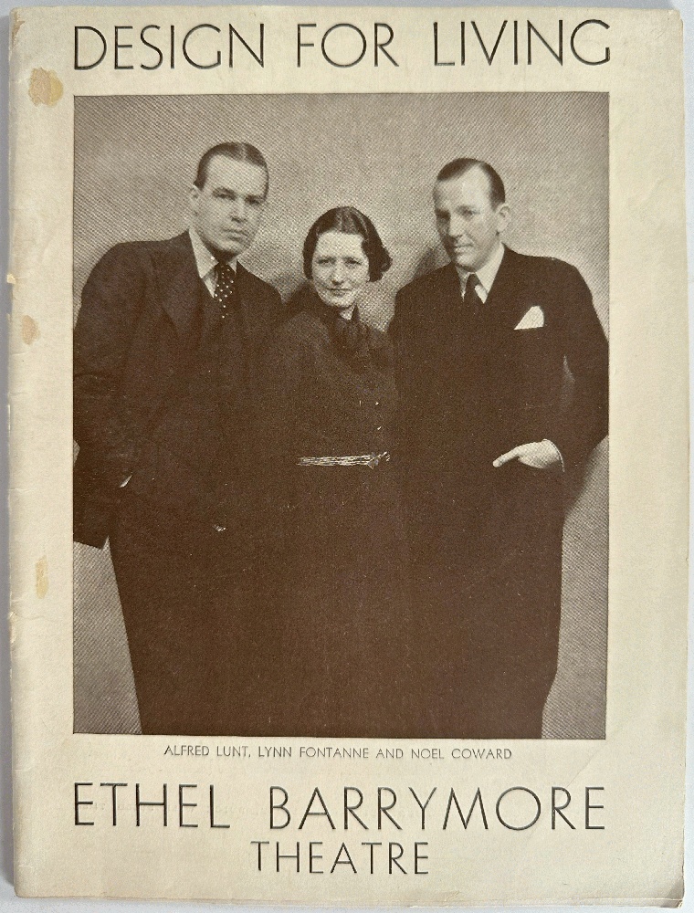 Design for Living: Ethel Barrymore Theatre Playbill Booklet 1933 (Alfred Lunt, Lynn Fontaine, Noel Coward