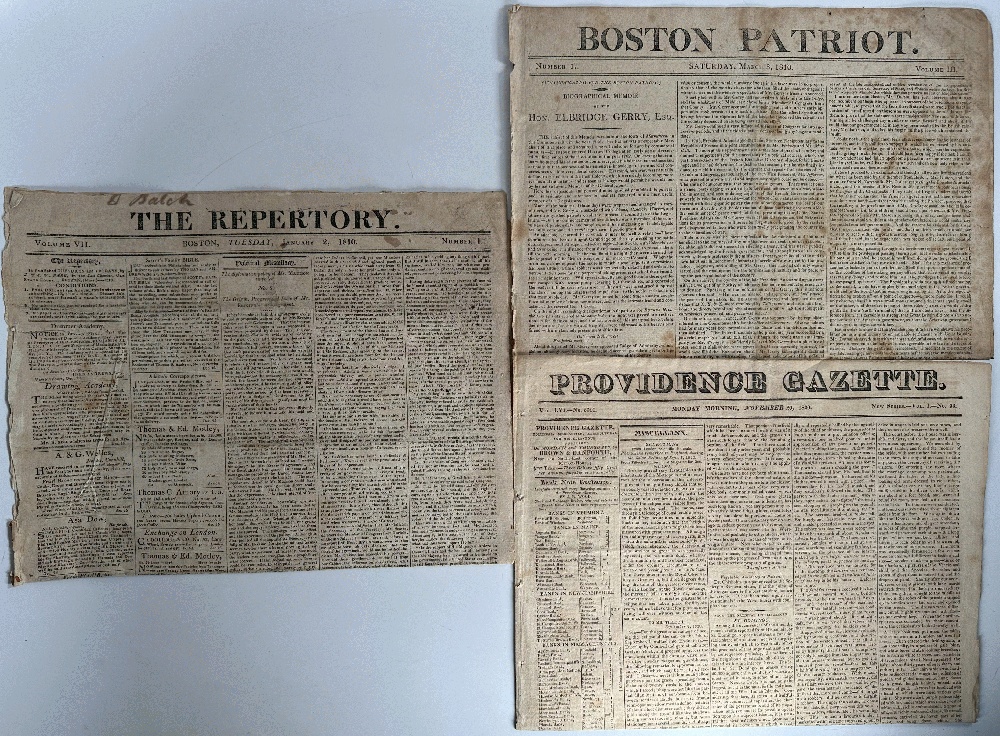 Three New England Newspapers 1810 & 1820, Providence & Boston