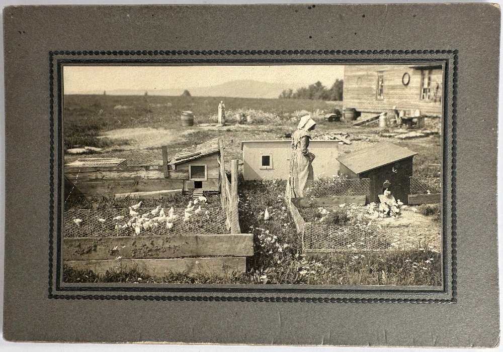 19th Century Photograph of Amish Woman and Chickens