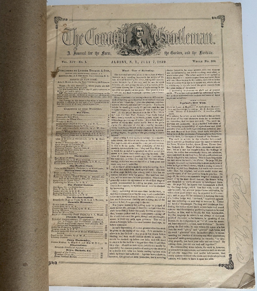 The Country Gentleman: A Journal for the Farm, the Garden and Fireside Devoted to Improvement in Rural Affairs Vol XIV July-Dec 1859