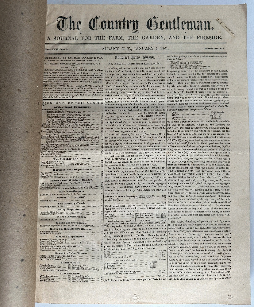 The Country Gentleman: A Journal for the Farm, the Garden and Fireside Devoted to Improvement in Rural Affairs Vol XVII Jan-July 1861