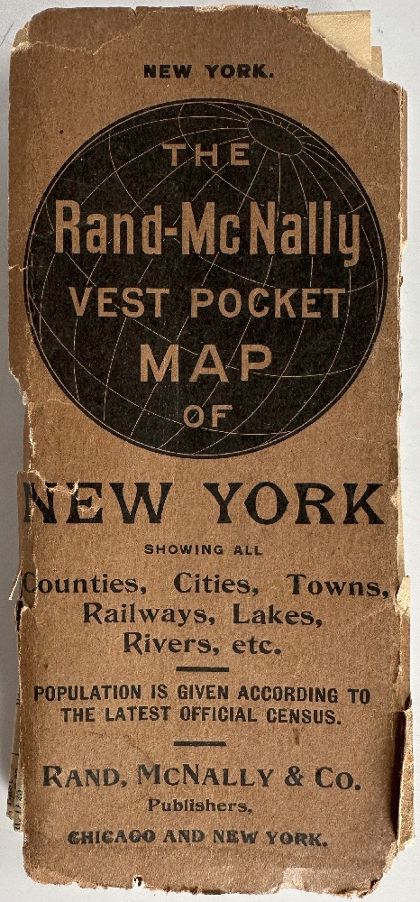 Rand McNally Vest Pocket Map of New York Showing all Counties, Cities, Towns, railways, Lakes, Rivers, etc.
