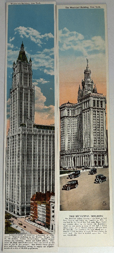 Pair of XL Jumbo Postcards Woolworth Building & The Municipal Building, New York 1920s