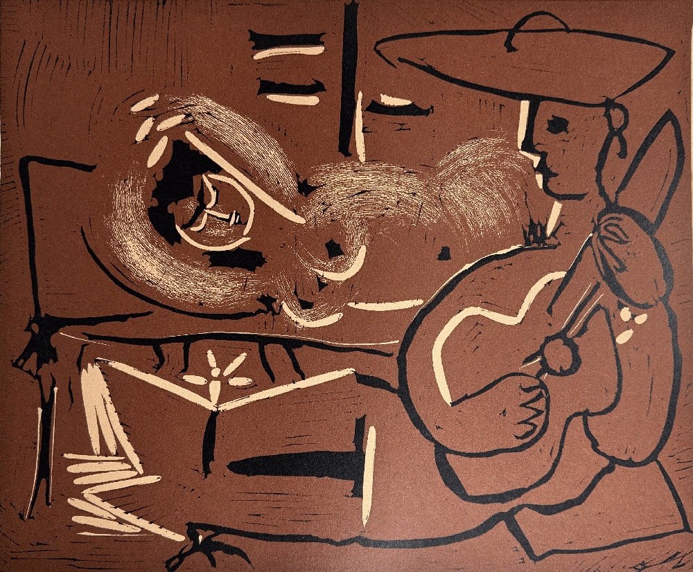 Femme Couchee et Guitariste by Pablo Picasso Linogravure Print 1962