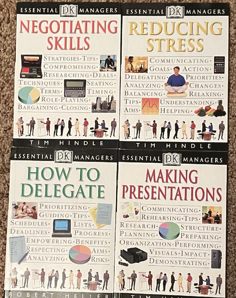 Bundle: (4) Books - DK Essential Managers: Negotiating Skills, Reducing Stress, Making Presentations, How To Delegate
