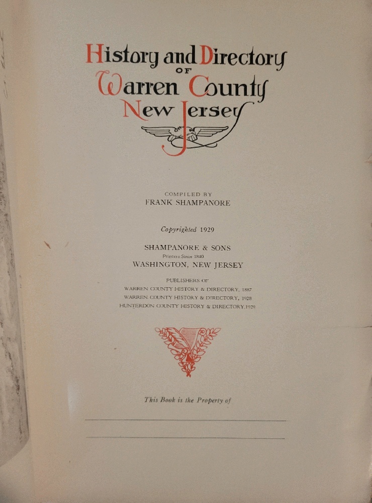 History and Directory of Warren County New Jersey
