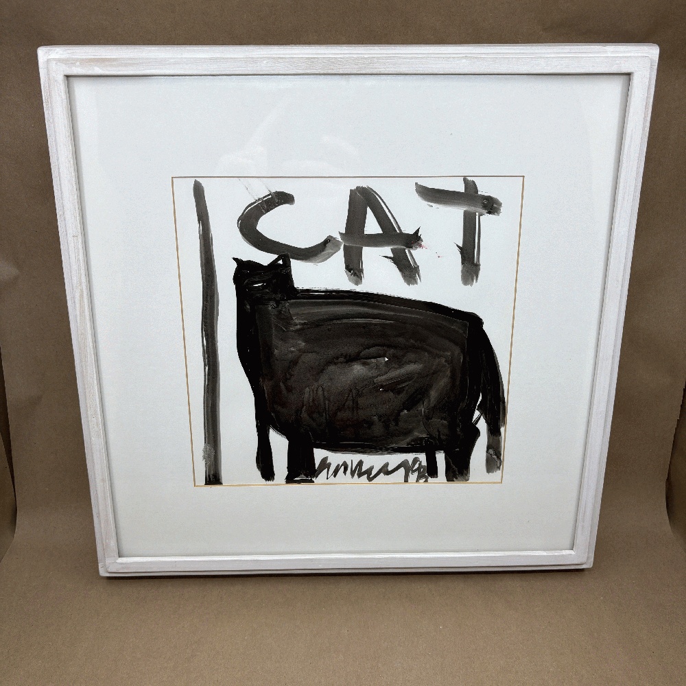 Jim Wagner Cat Painting: Acrylic On Paper, Double Sided (1993, Wood Framed)