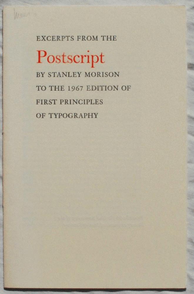 Image for Excerpts from the Postscript by Stanley Morison to the 1967 Edition of First Principles of Typography.