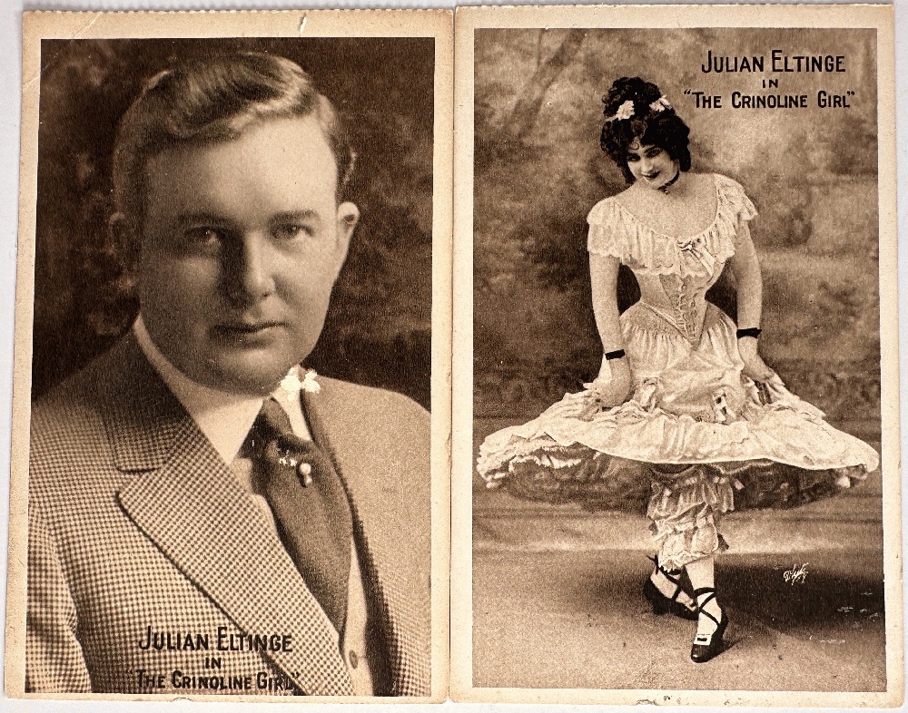 Pair of Postcards of Drag Performer Julian Eltinge 1914, One in Female Drag, One in Male Drag