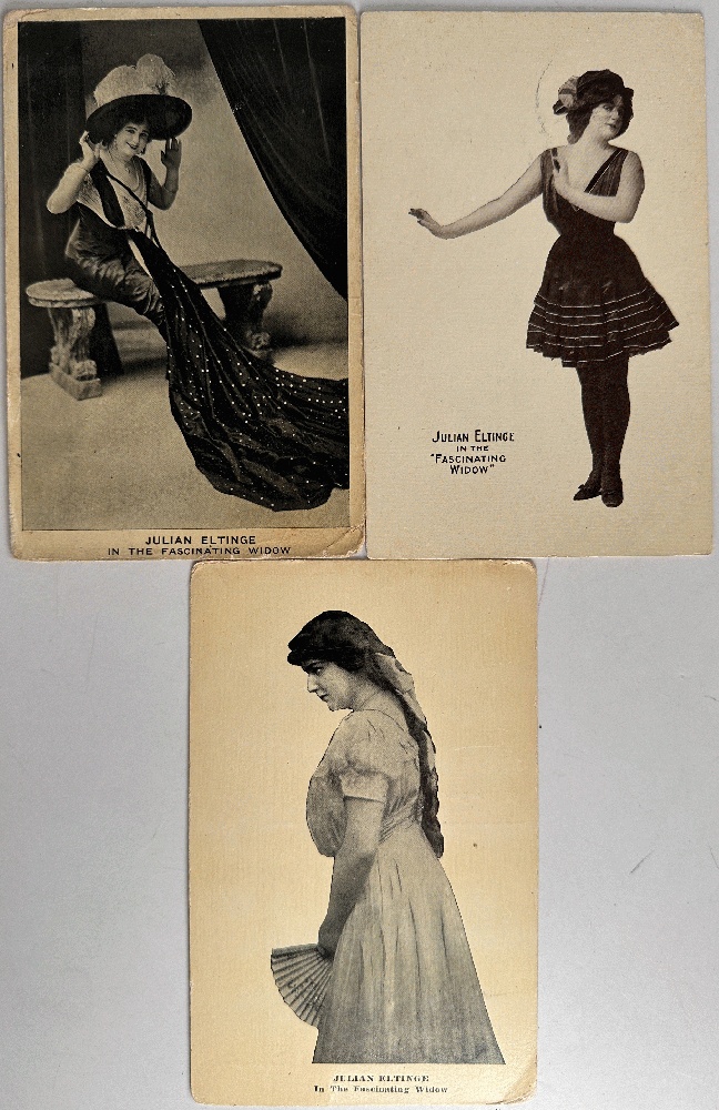 Three Postcards of Drag Performer Julian Eltinge in The Fascinating Widow 1911