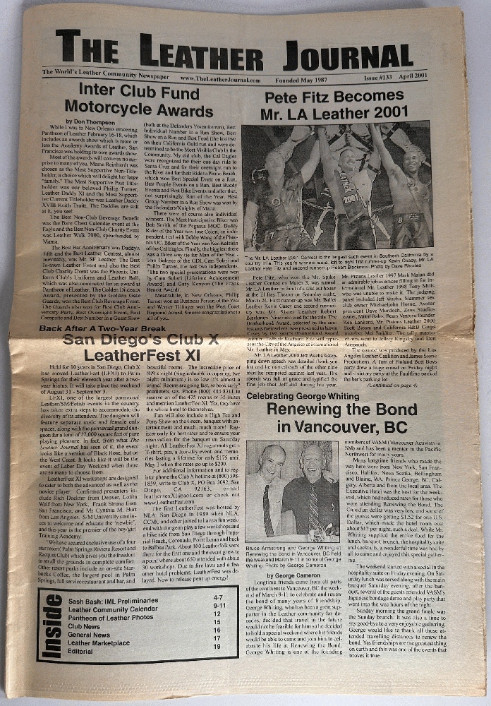 The Leather Journal, The World's Leather Community Newspaper Issue 133 April 2001
