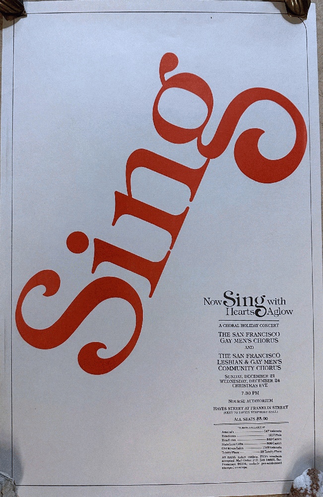 Sing: Now Sing with Hearts Aglow San Francisco Gay Men's Chorus 1980 Poster